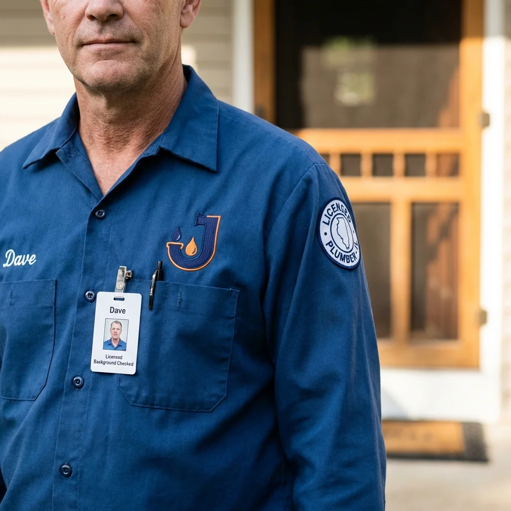 Licensed plumber showing ID badge in Flomaton, AL