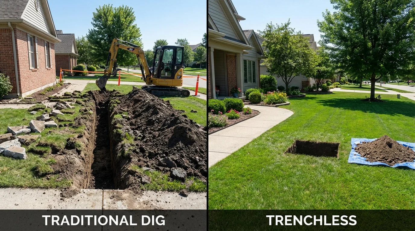 Trenchless sewer repair with minimal yard damage versus traditional excavation in Flomaton, AL